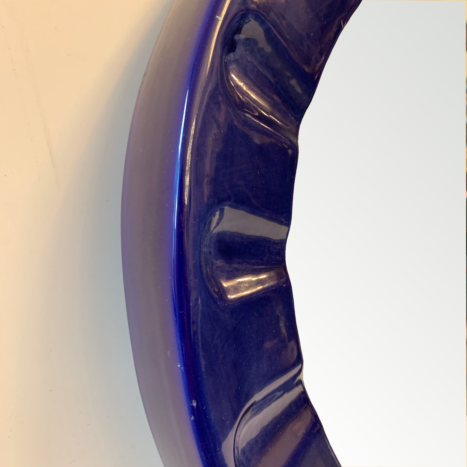Specchiera tonda in ceramica blu <br> Albissola anni 50 - immagine 3