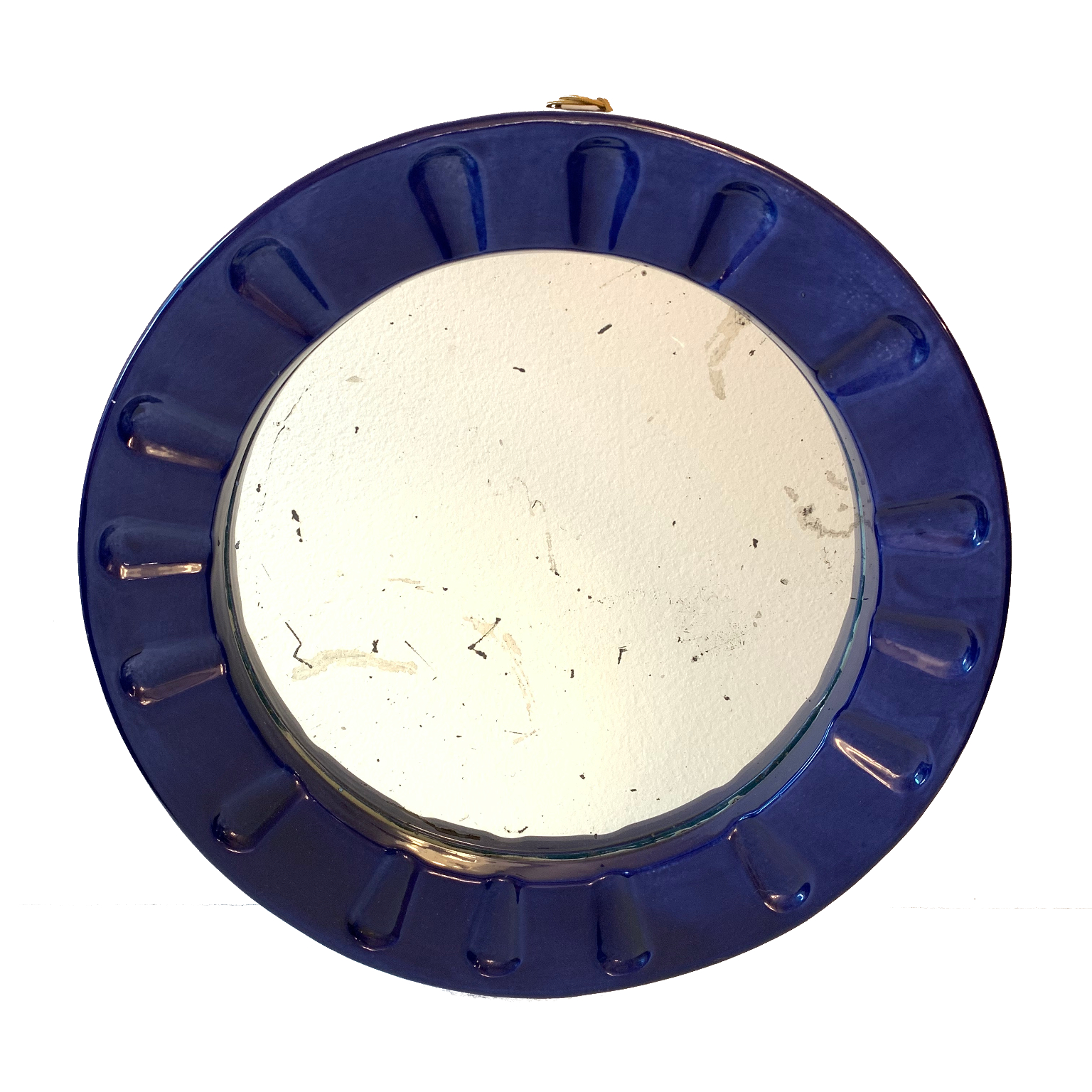 Specchiera tonda in ceramica blu <br> Albissola anni 50