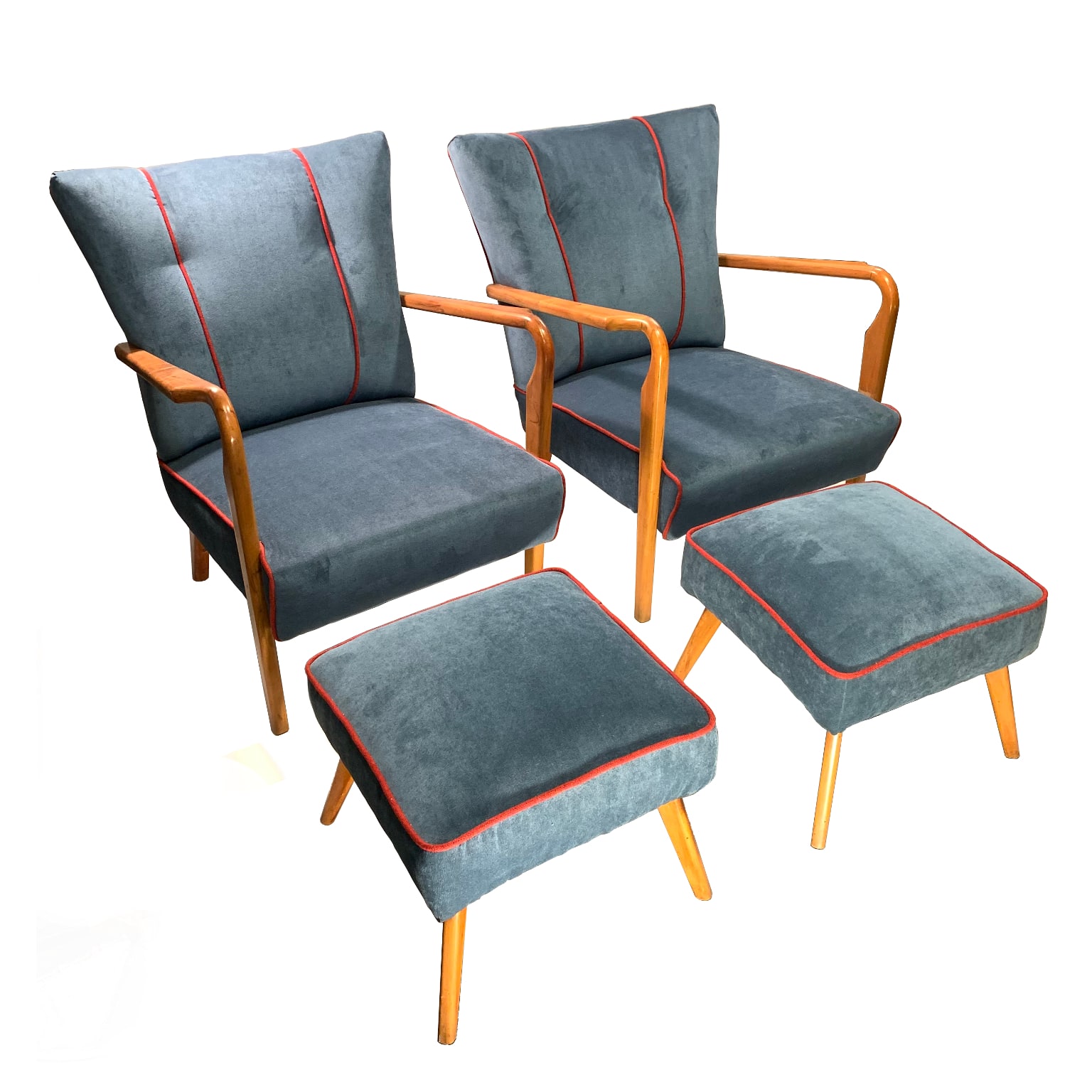 Coppia di poltrone mod. 401 <br>con poggiapiedi<br> Cassina (Ufficio Tecnico) anni 40