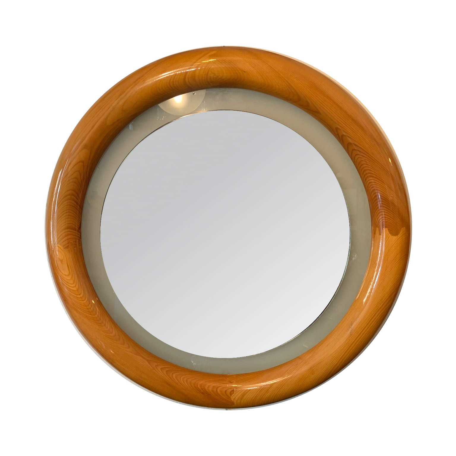 Specchio tondo in legno retroilluminato <br> Italia, anni 60 - immagine 2