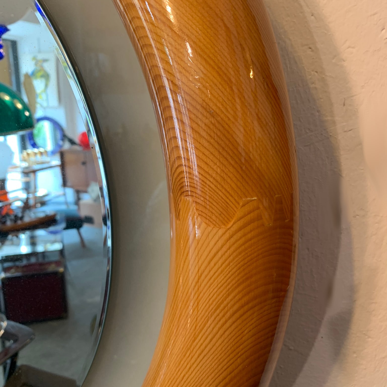 Specchio tondo in legno retroilluminato <br> Italia, anni 60 - immagine 3