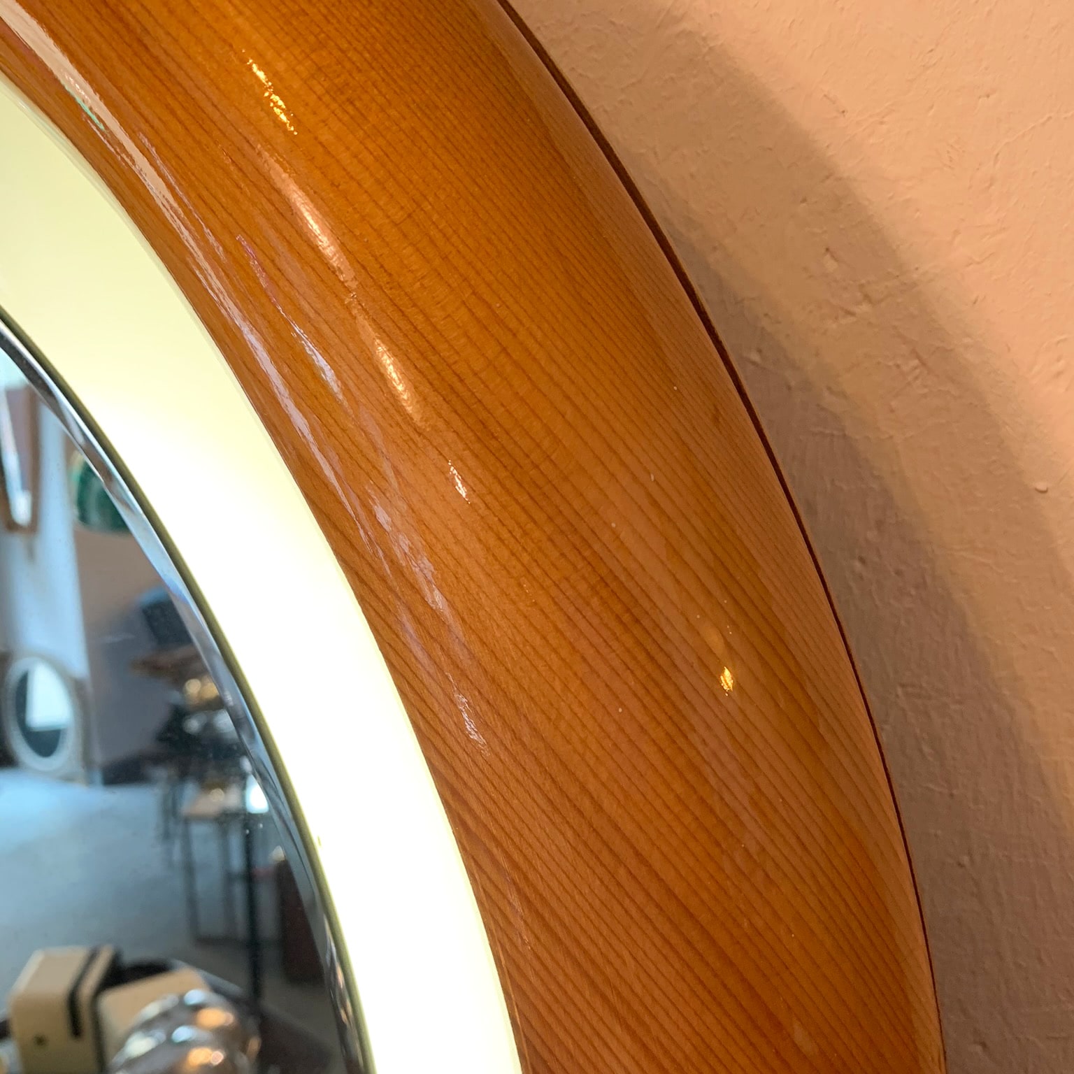 Specchio tondo in legno retroilluminato <br> Italia, anni 60 - immagine 5