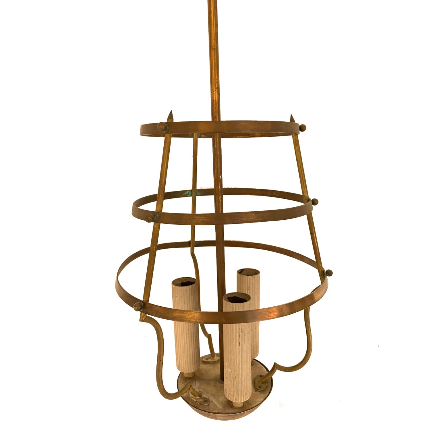Lampada a sospensione a 3 luci in ottone <br> Italia anni 50 - immagine 2
