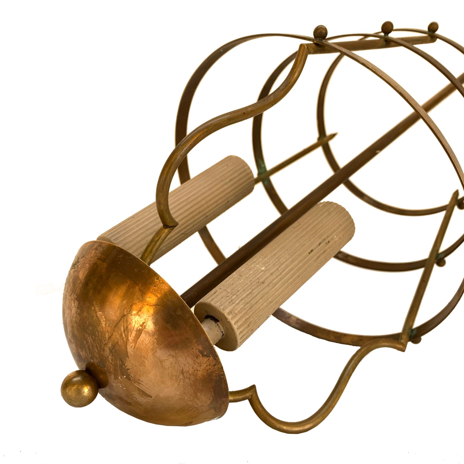 Lampada a sospensione a 3 luci in ottone <br> Italia anni 50 - immagine 3