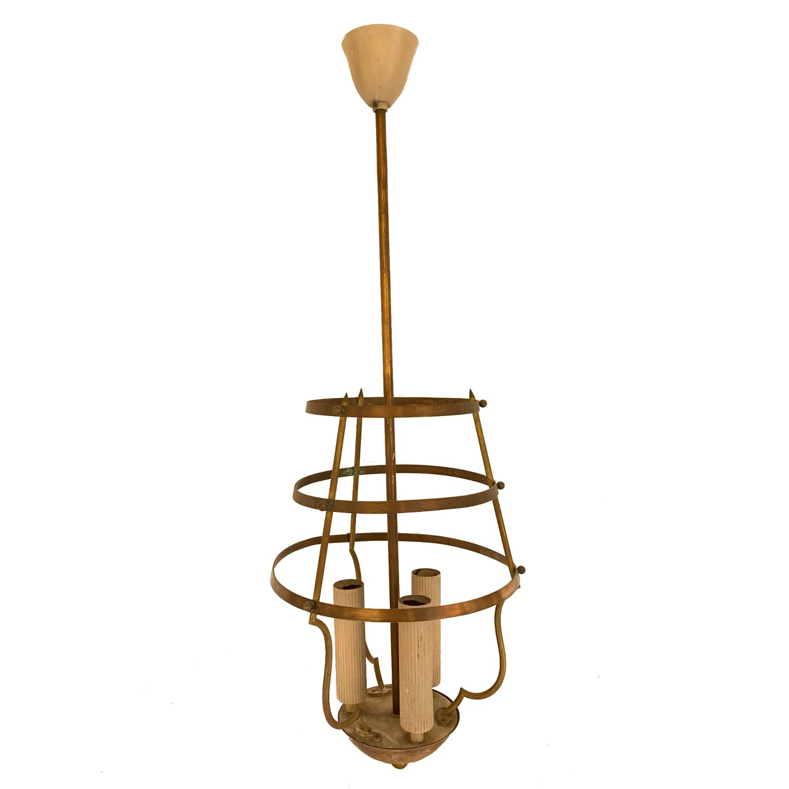 Lampada a sospensione a 3 luci in ottone <br> Italia anni 50