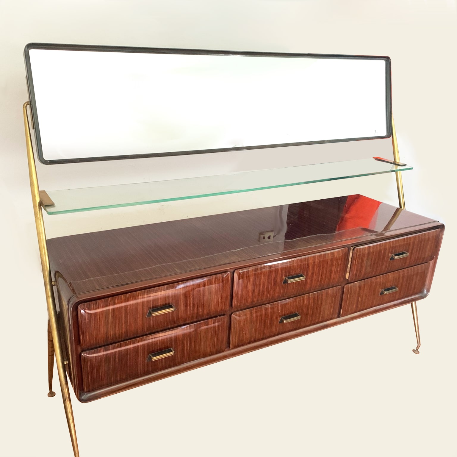 Silvio Cavatorta attr. <br> Sideboard comò con specchio anni 50 - immagine 3
