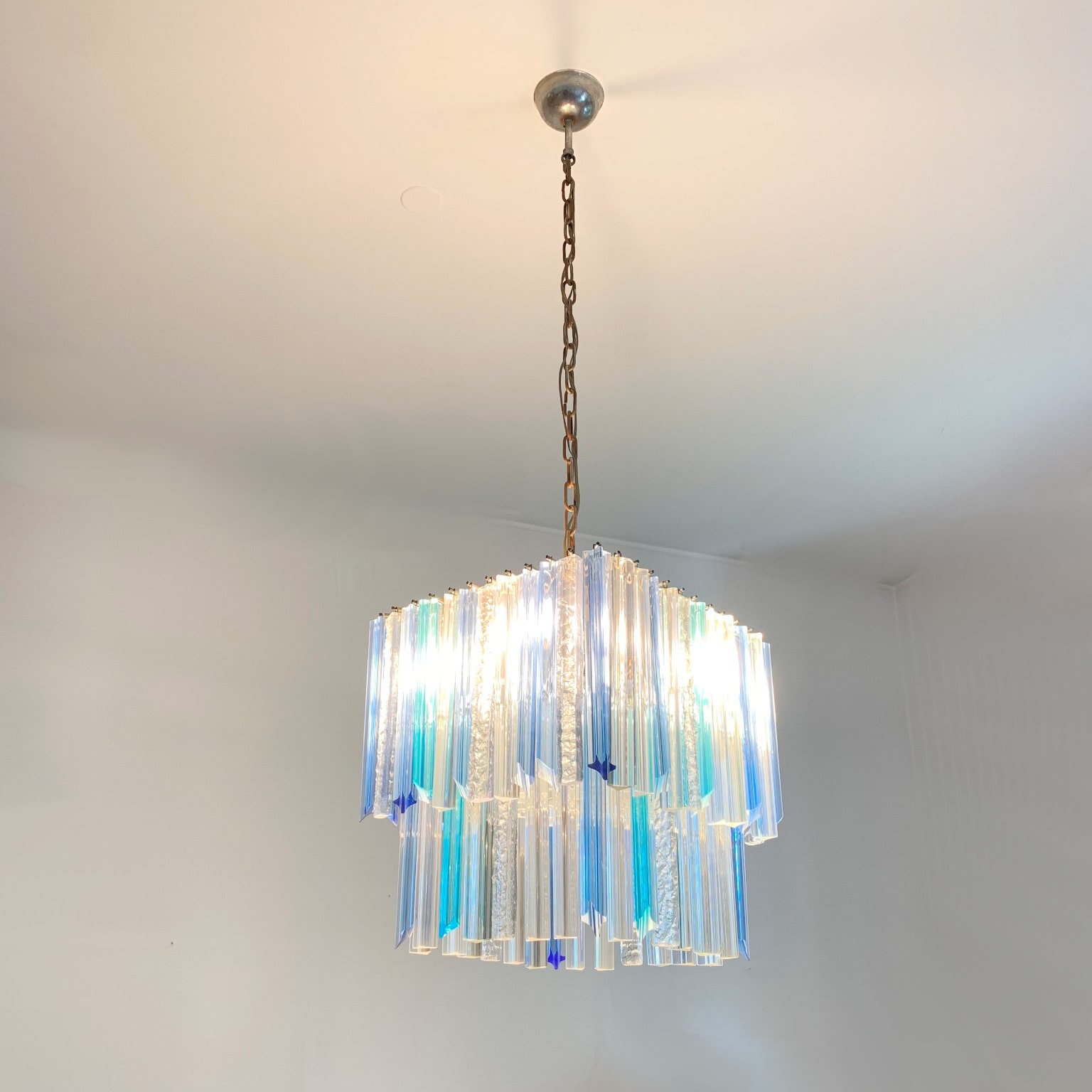 Lampada a sospensione Triedri <br> color azzurro <br> Venini Murano anni 70 - immagine 4