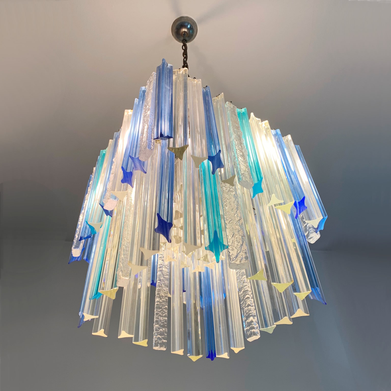 Lampada a sospensione Triedri <br> color azzurro <br> Venini Murano anni 70 - immagine 5