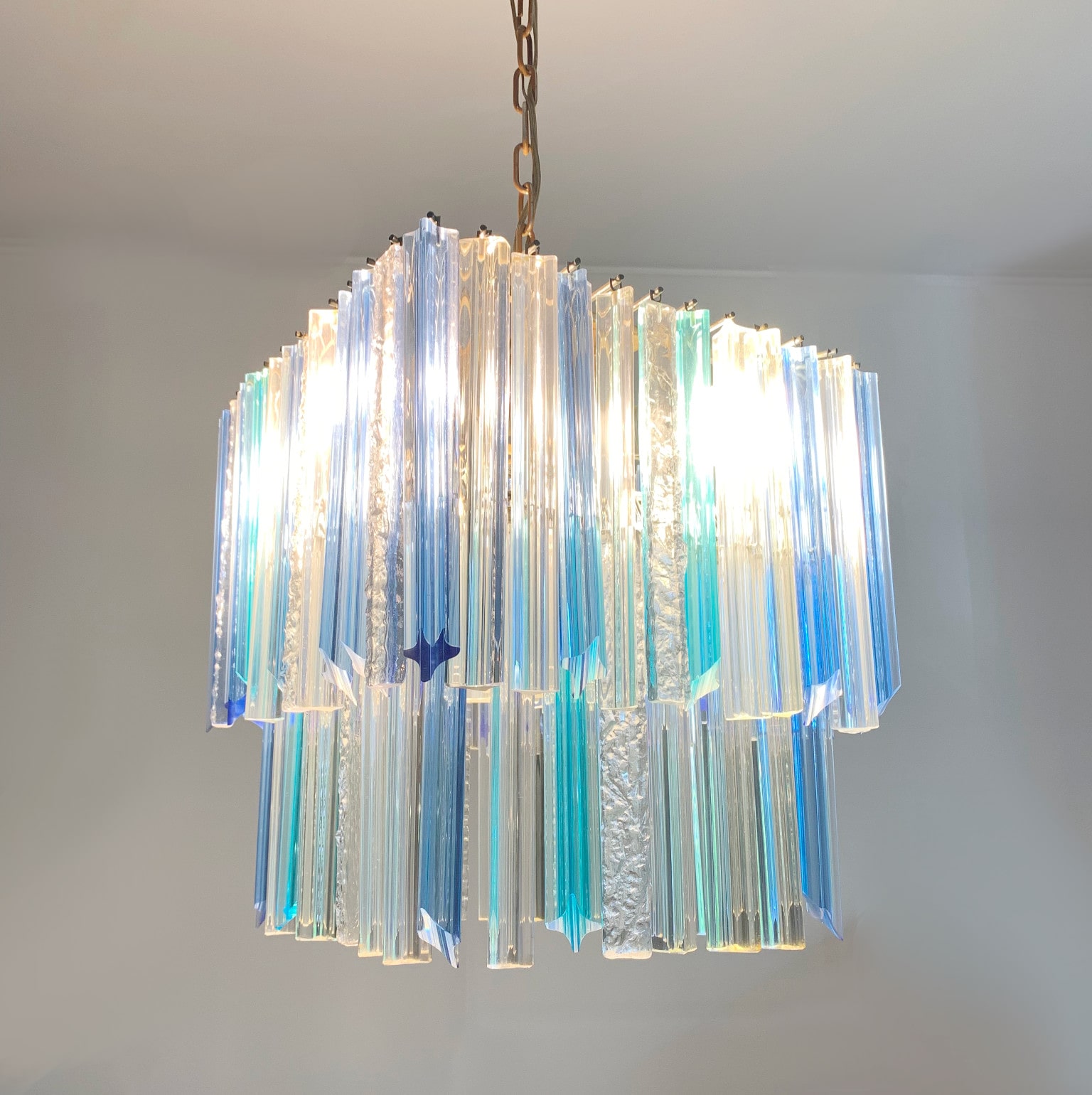 Lampada a sospensione Triedri <br> color azzurro <br> Venini Murano anni 70 - immagine 6