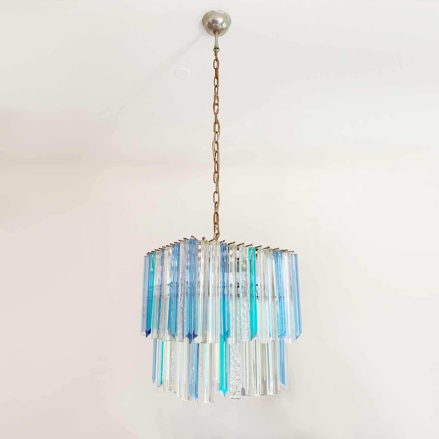 Lampada a sospensione Triedri <br> color azzurro <br> Venini Murano anni 70