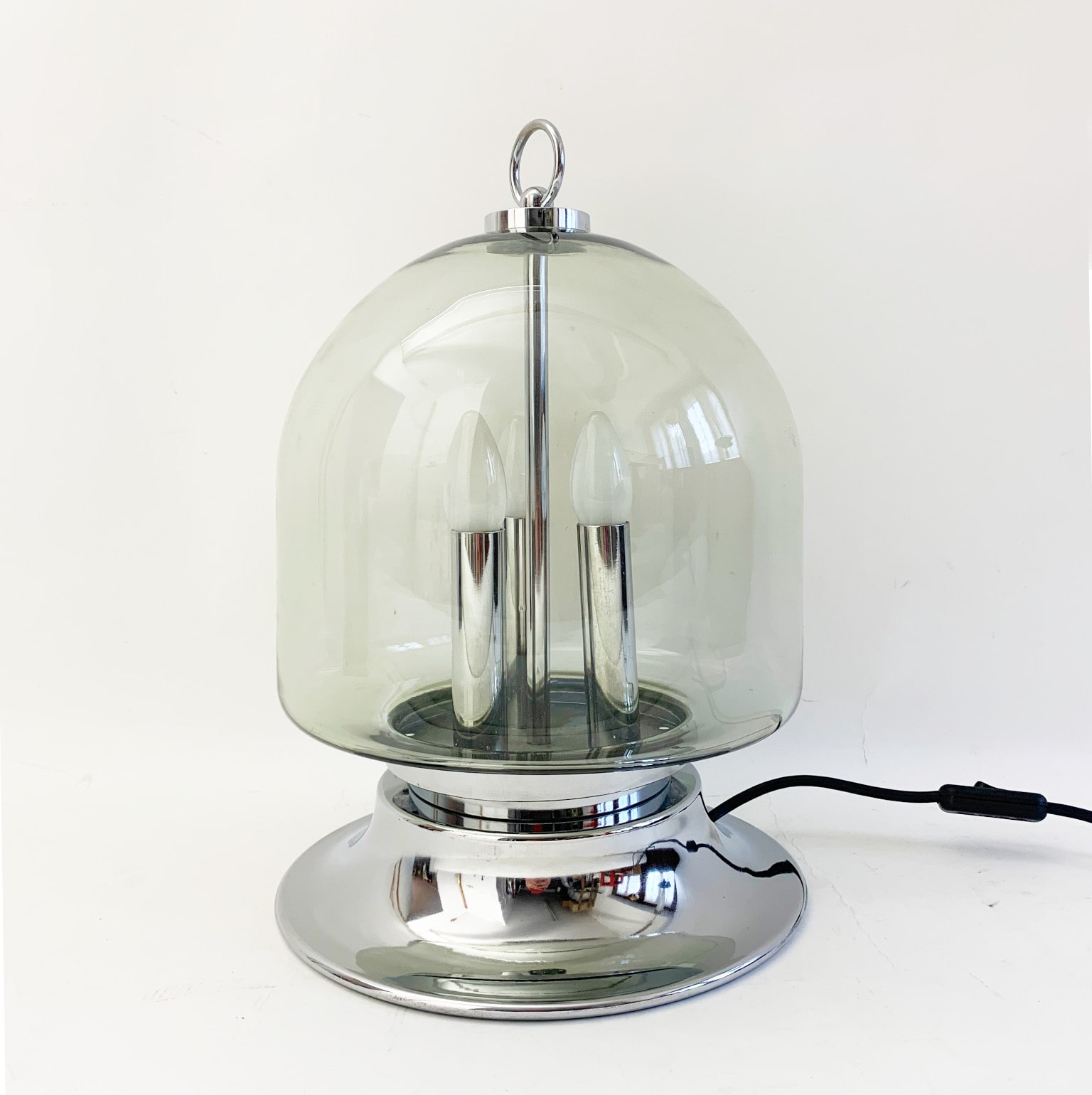 Lampada da tavolo in vetro e metallo cromato <br> Italia anni 70 - immagine 2