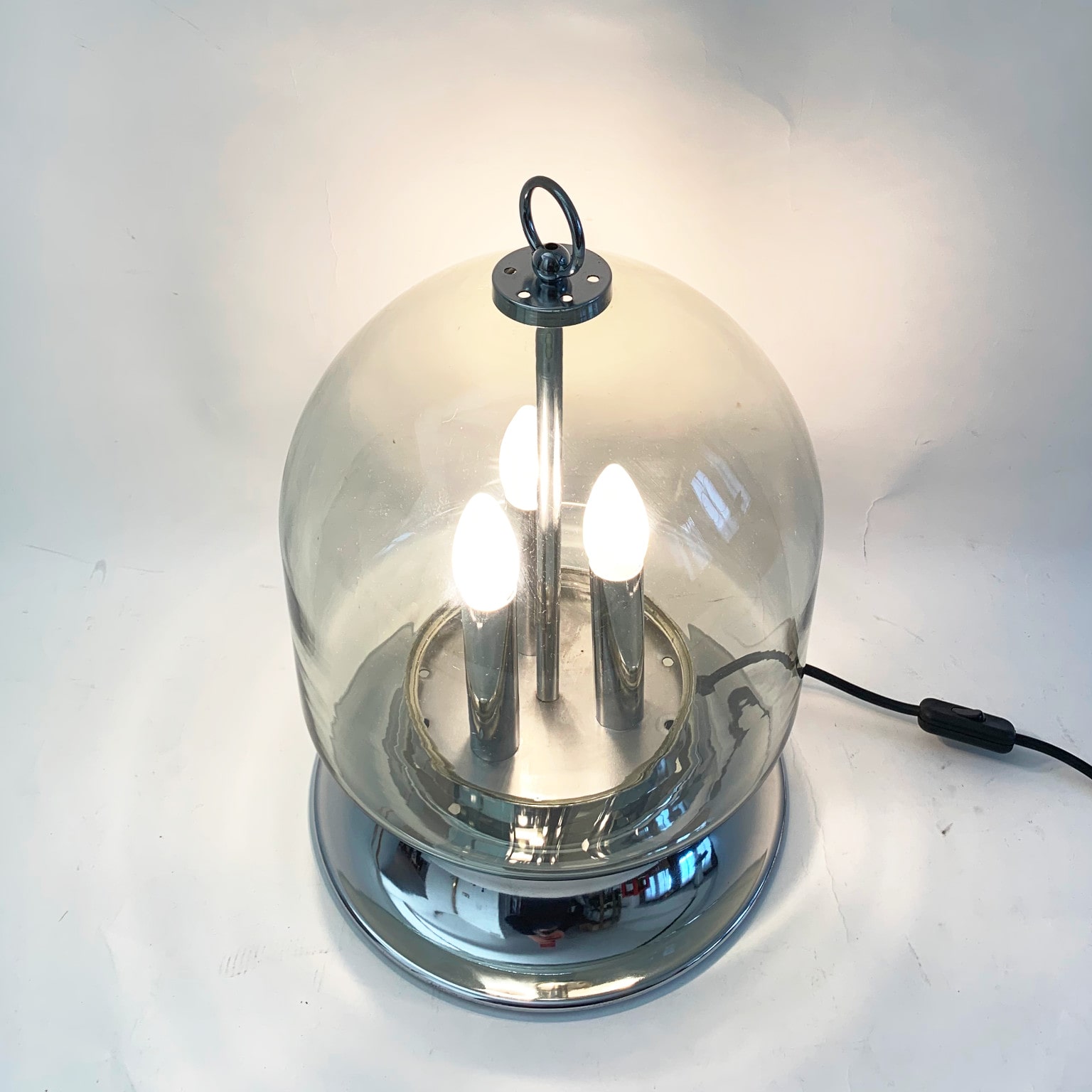 Lampada da tavolo in vetro e metallo cromato <br> Italia anni 70 - immagine 5