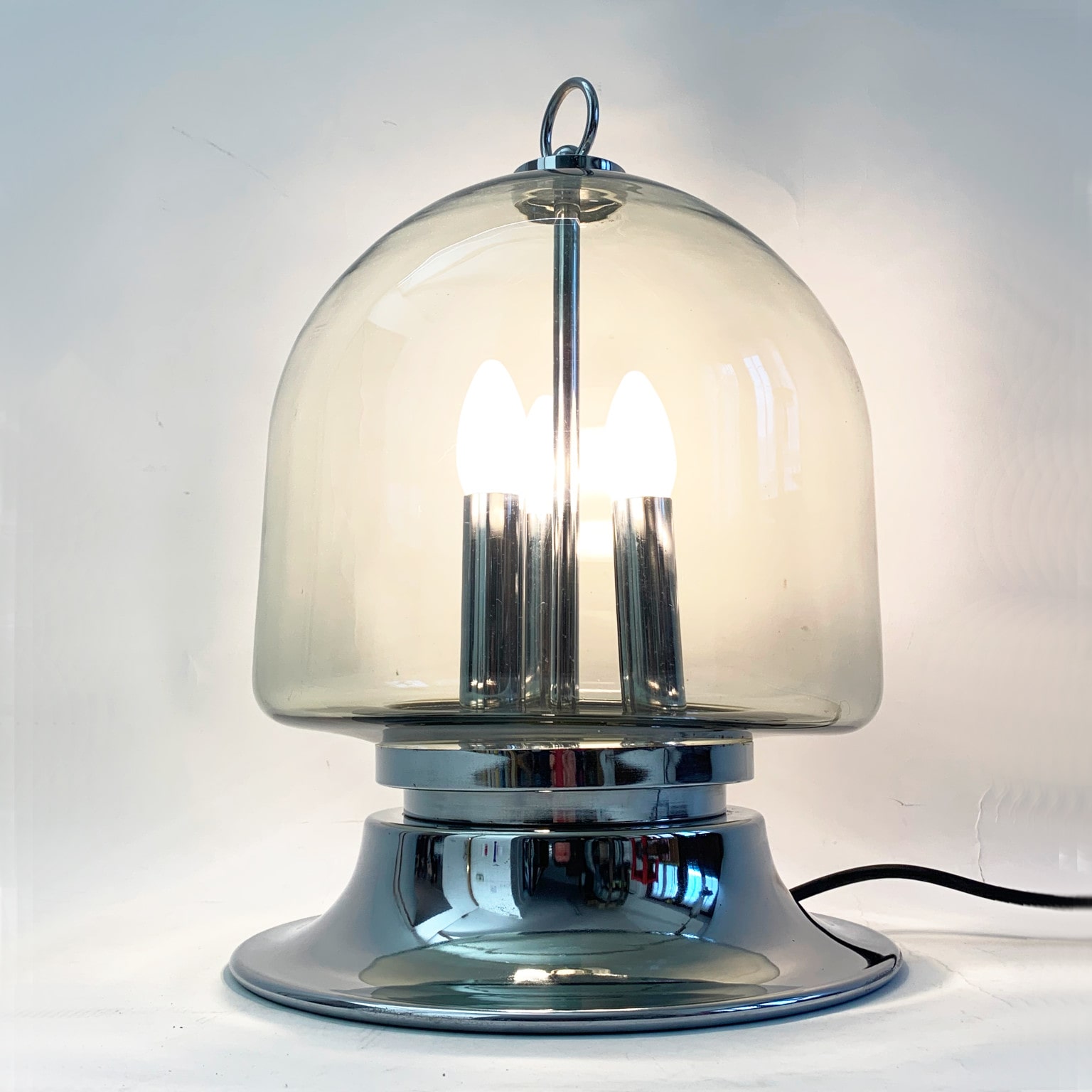Lampada da tavolo in vetro e metallo cromato <br> Italia anni 70 - immagine 8