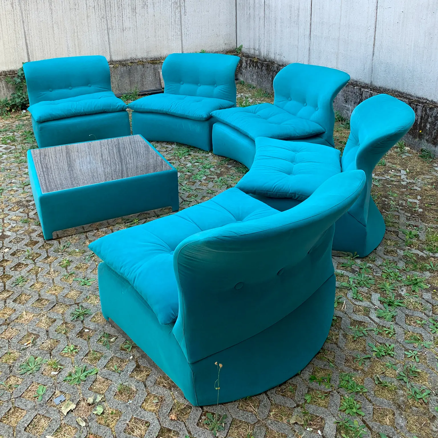 Giovanni Offredi per Saporiti <br> Set di 5 poltrone mod. Vela Bassa + tavolino, anni 70 - immagine 5