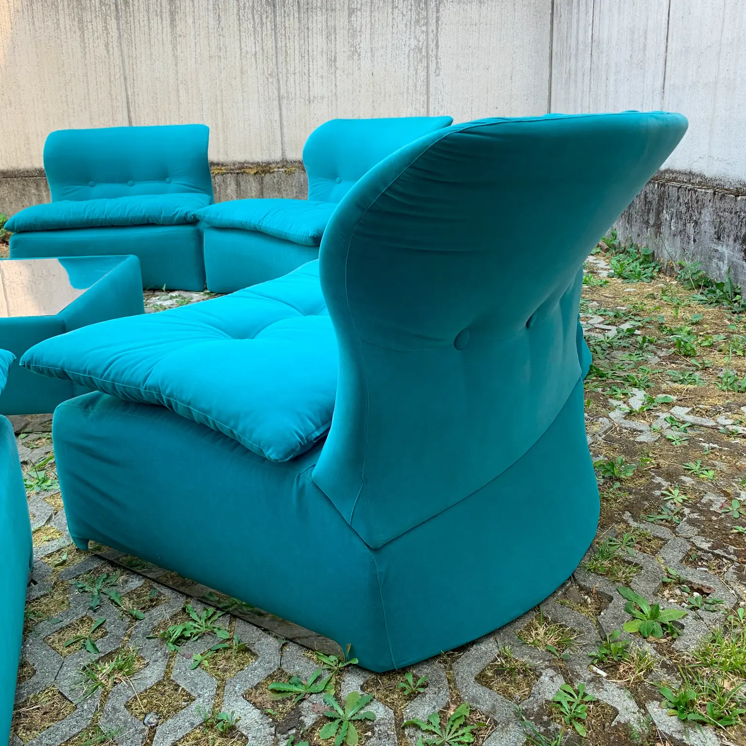 Giovanni Offredi per Saporiti <br> Set di 5 poltrone mod. Vela Bassa + tavolino, anni 70 - immagine 8