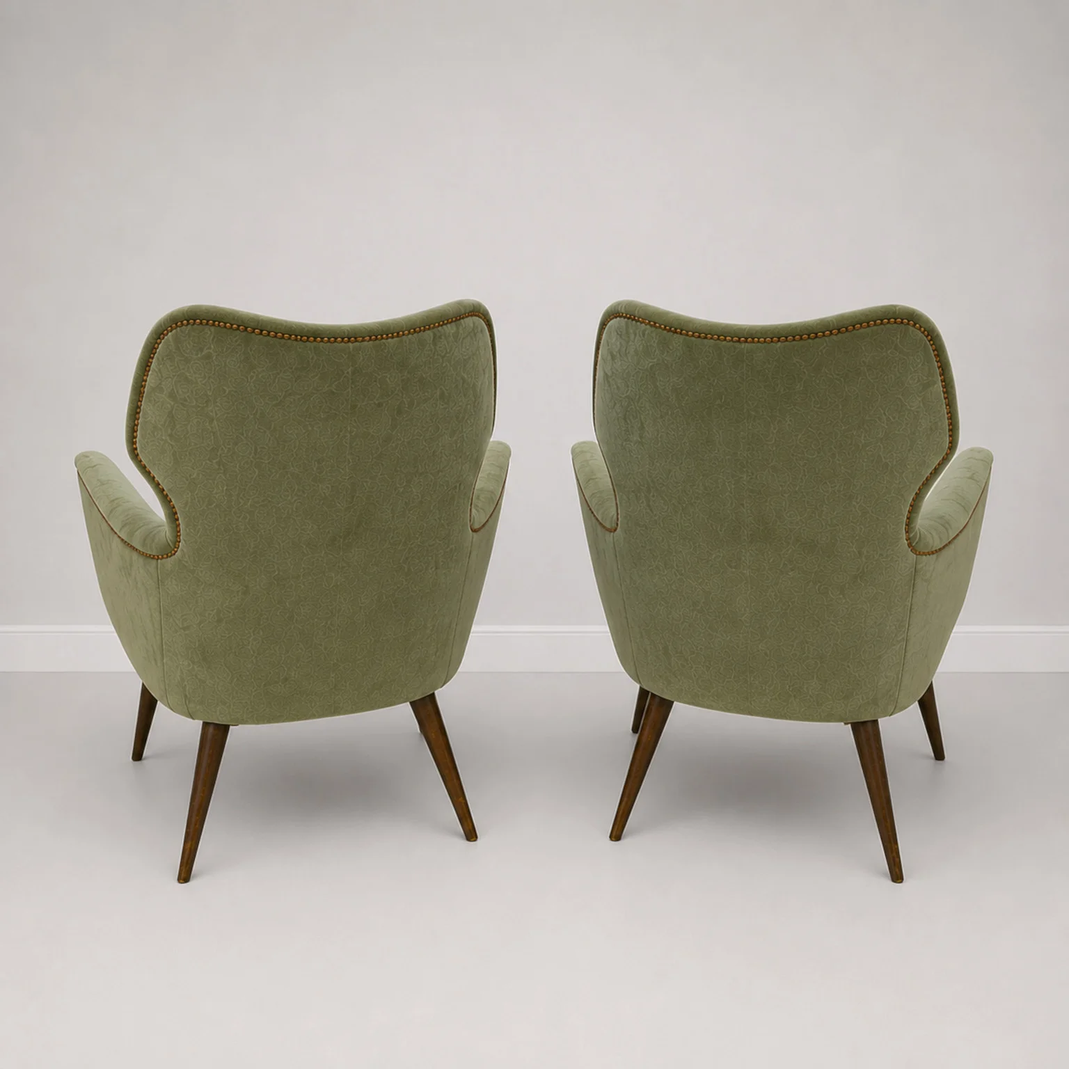 Coppia di poltroncine in velluto verde <br> Italia, anni 50 - immagine 4