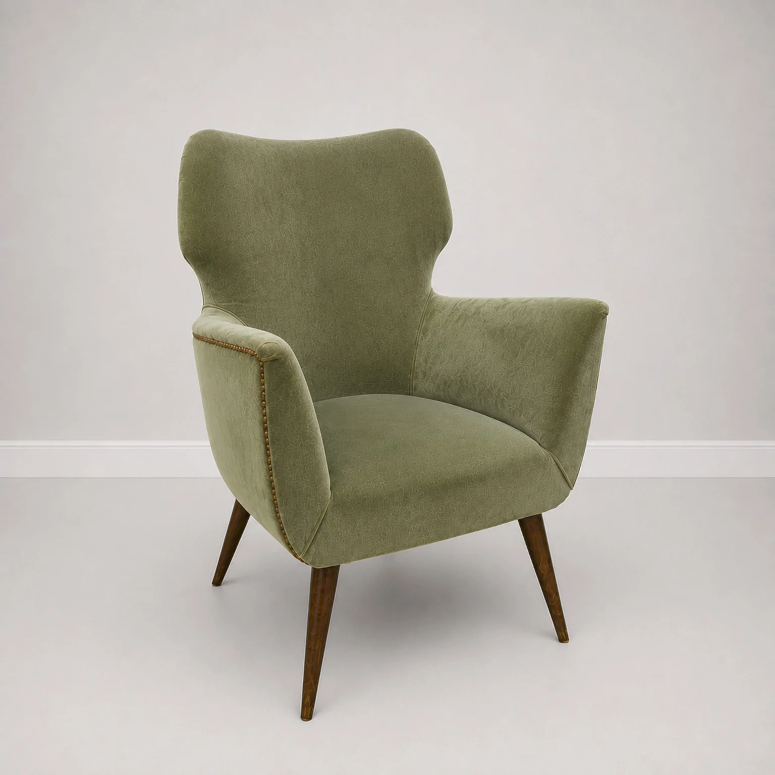 Coppia di poltroncine in velluto verde <br> Italia, anni 50 - immagine 5