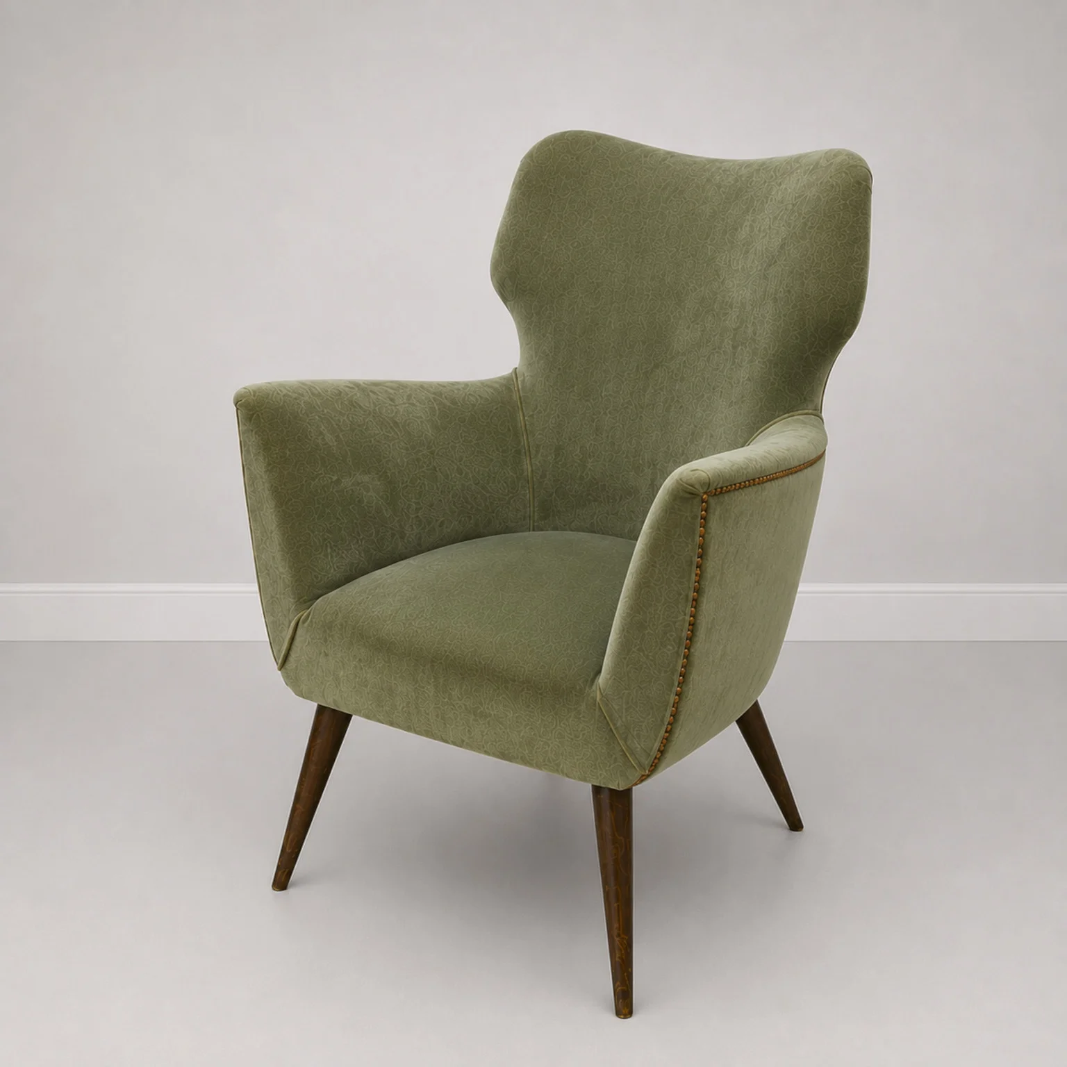 Coppia di poltroncine in velluto verde <br> Italia, anni 50 - immagine 7