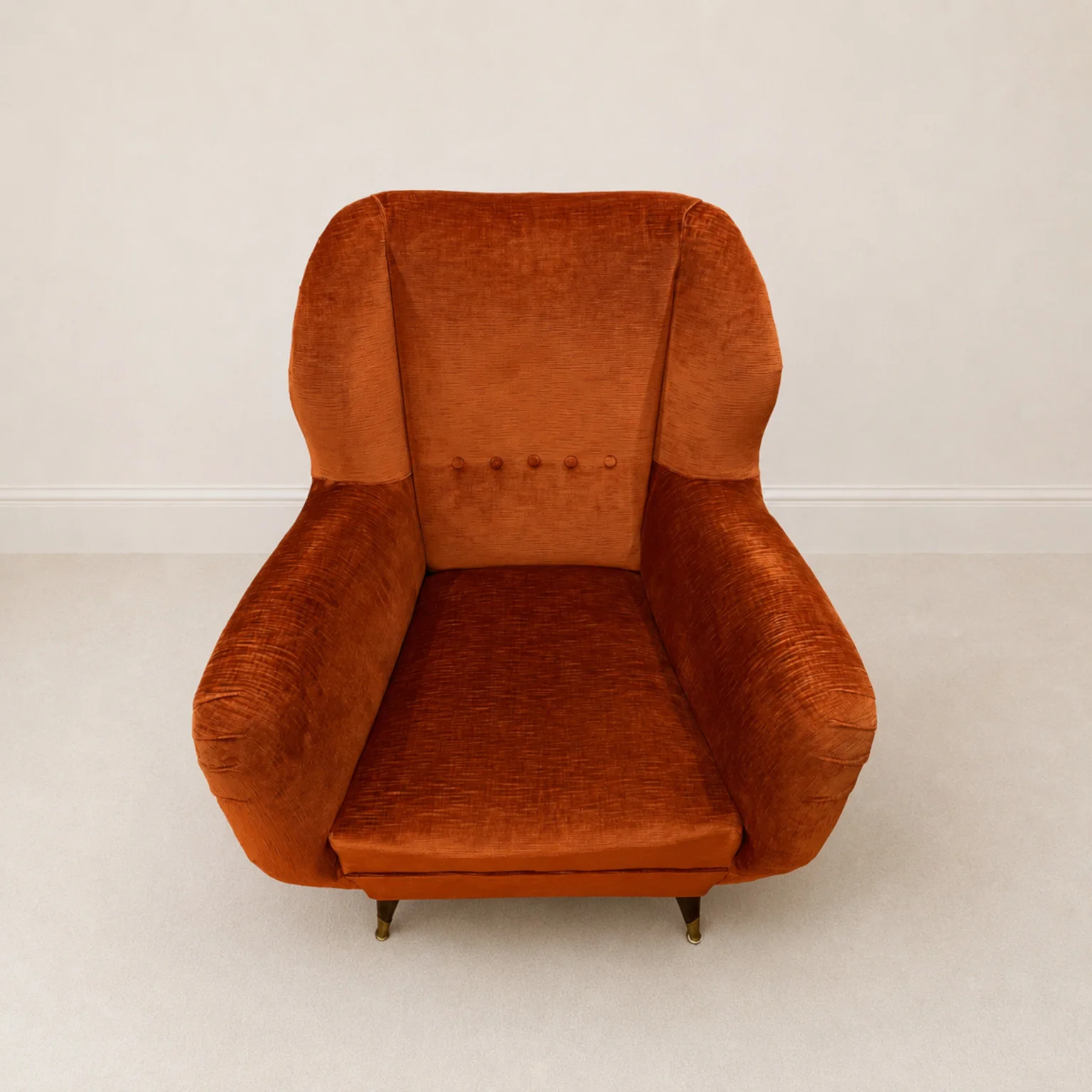 Poltrona in velluto rosso <br> Italia, anni 50 - immagine 10