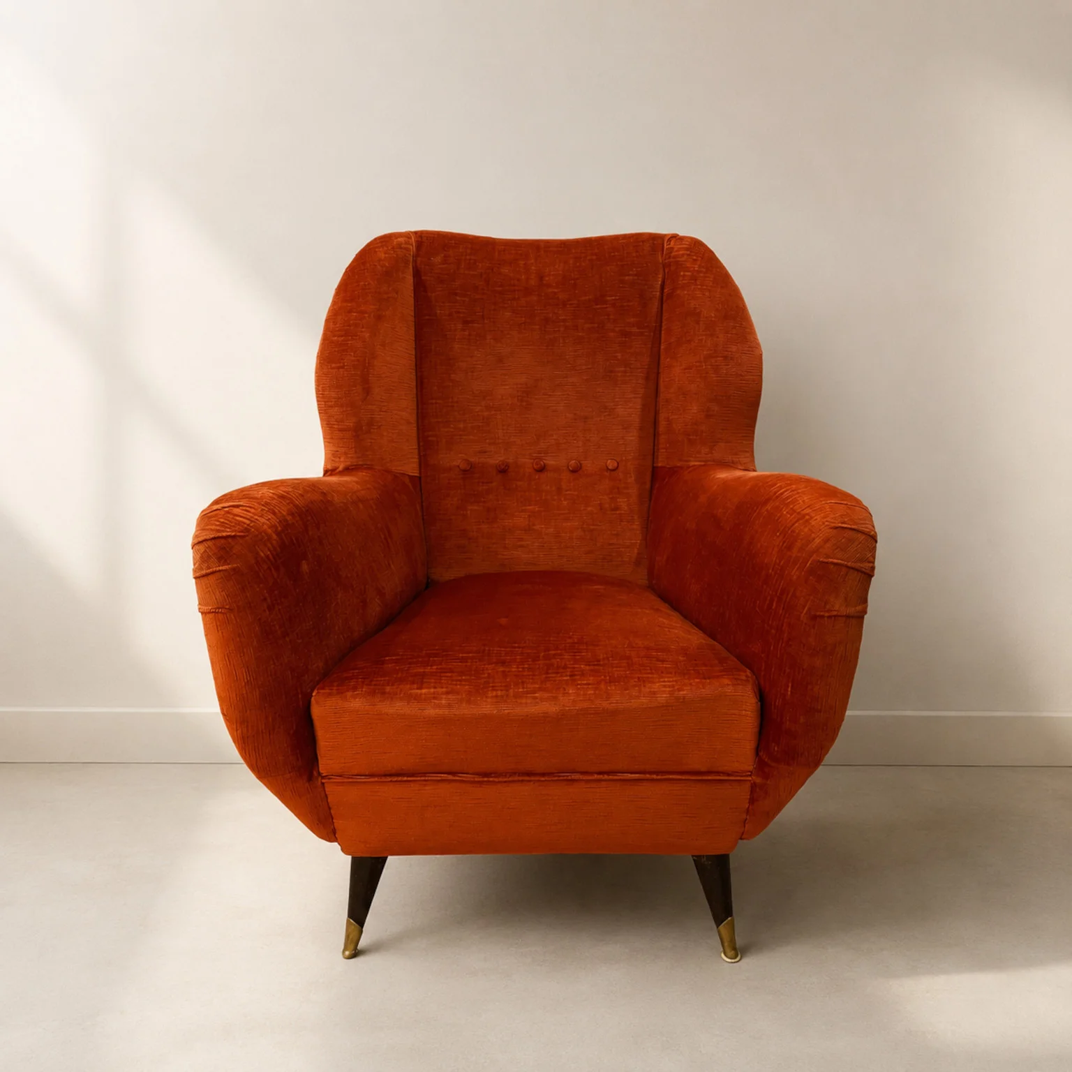Poltrona in velluto rosso <br> Italia, anni 50 - immagine 2