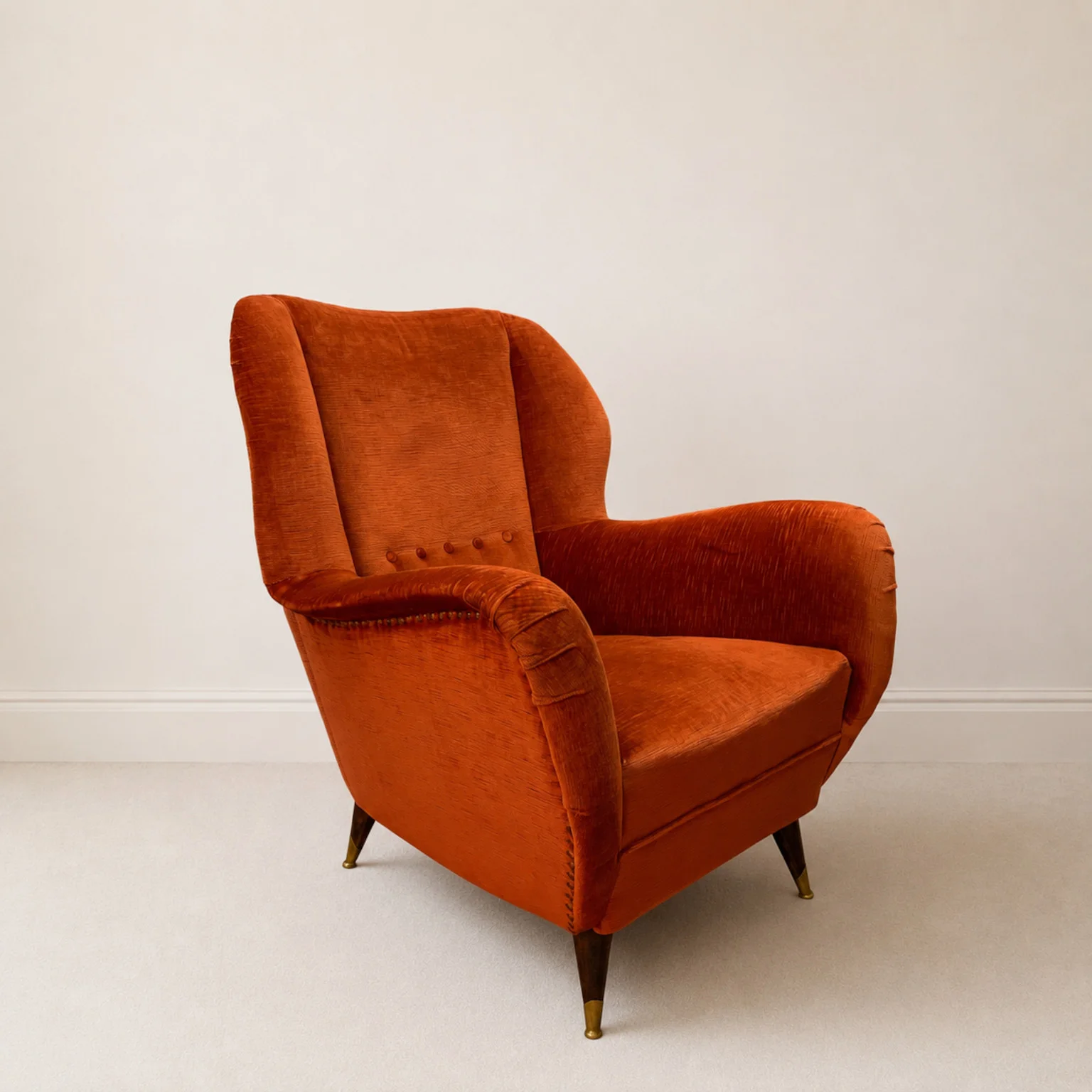 Poltrona in velluto rosso <br> Italia, anni 50 - immagine 3