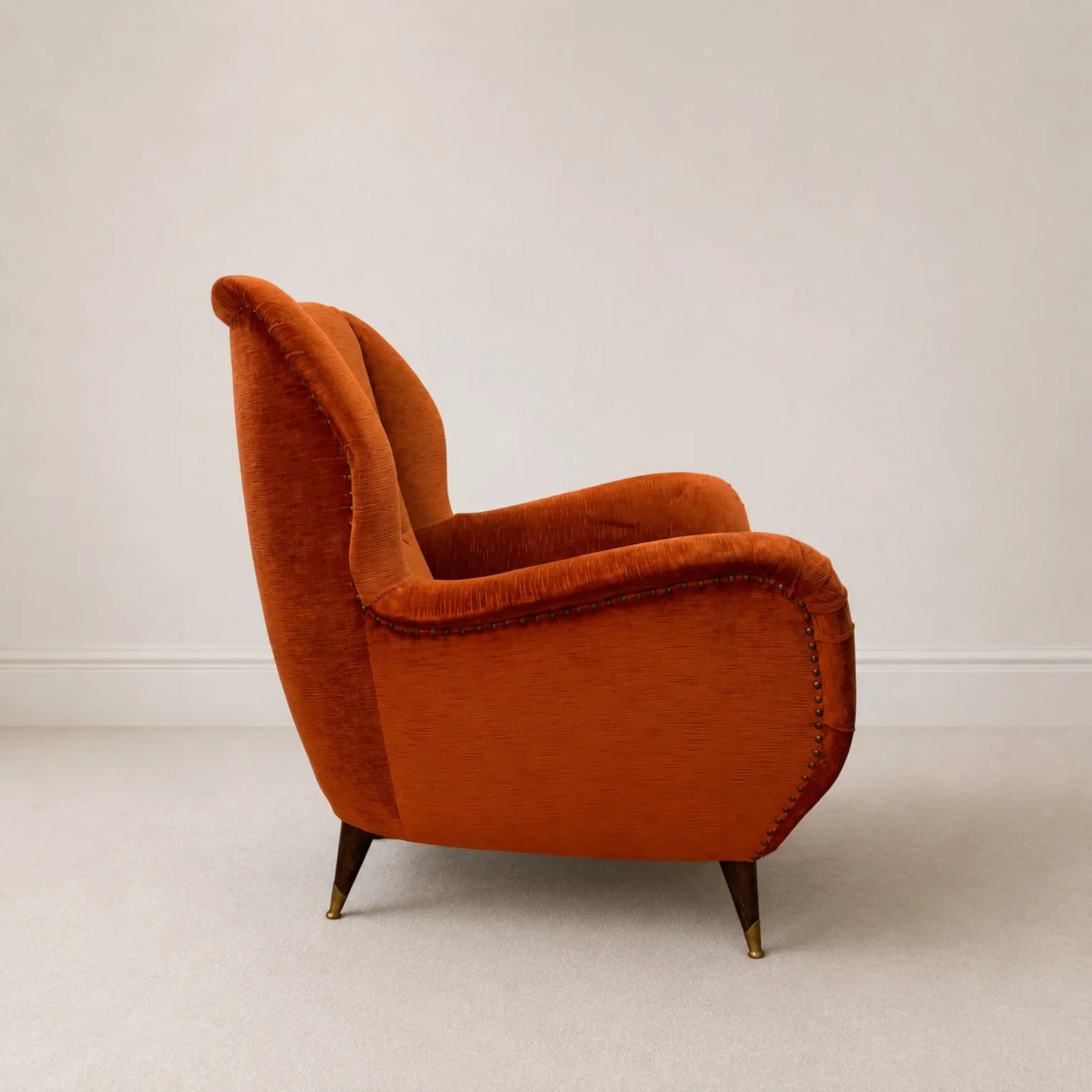 Poltrona in velluto rosso <br> Italia, anni 50 - immagine 4