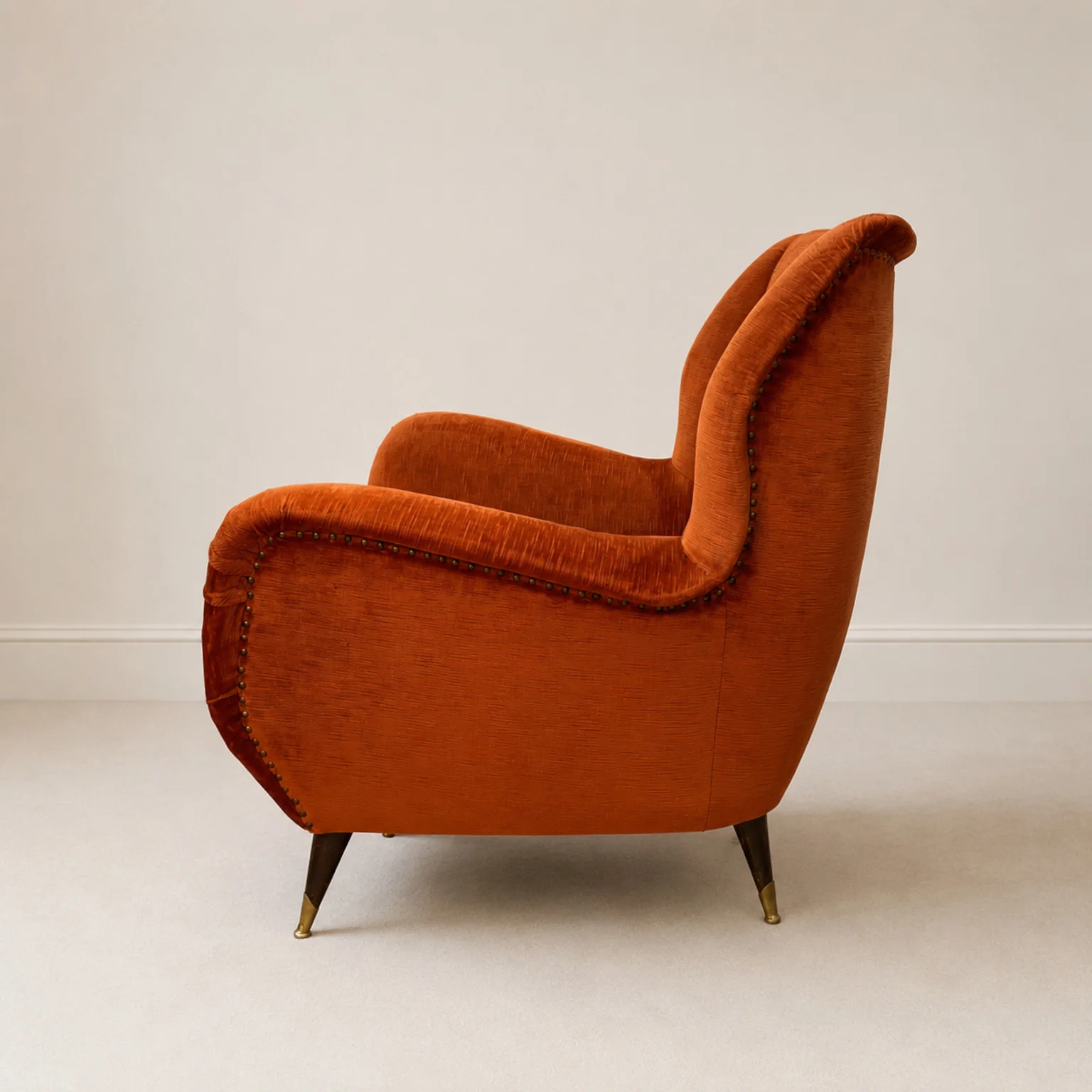 Poltrona in velluto rosso <br> Italia, anni 50 - immagine 8